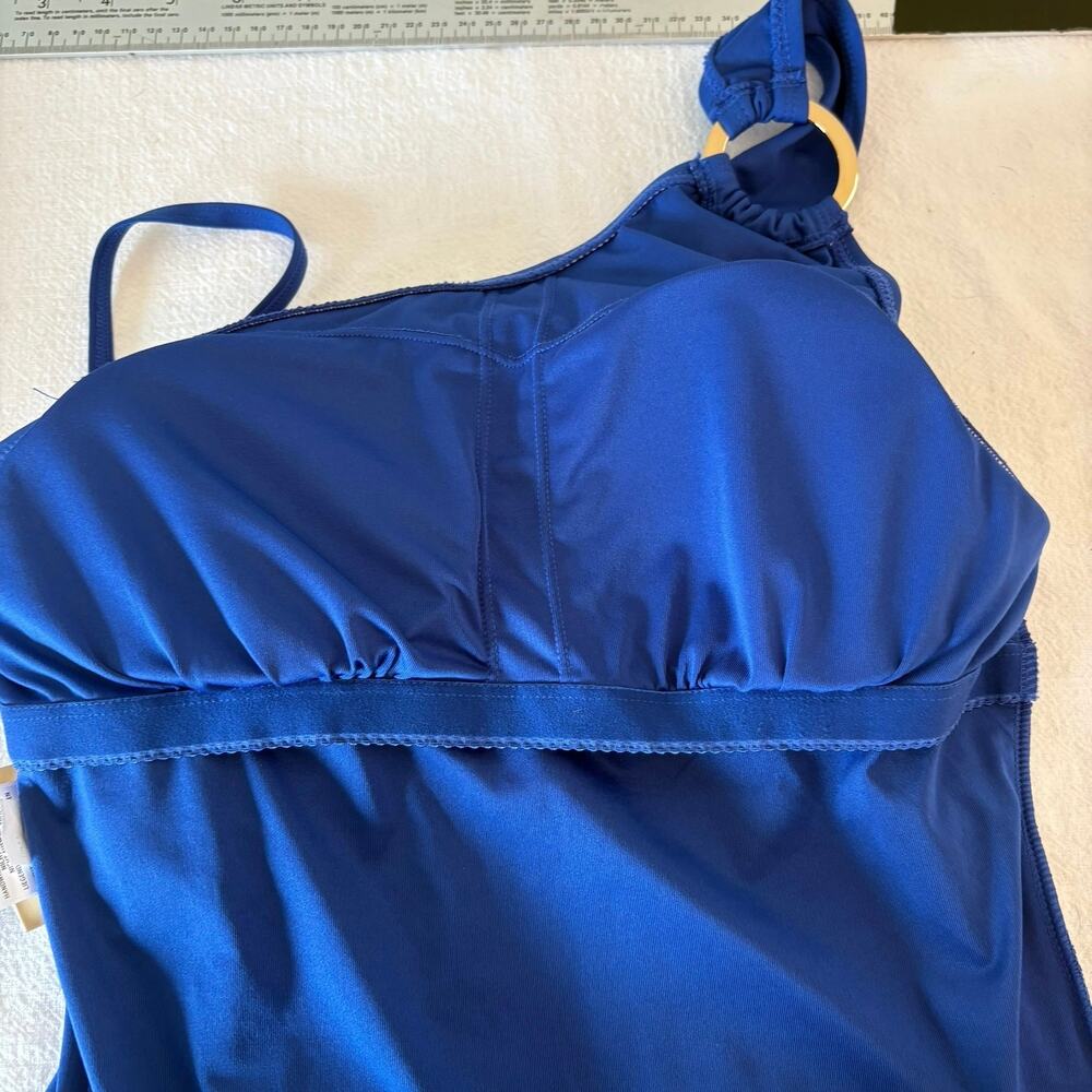 Michael Kors One Shoulder One Piece Swimsuit Royal Blue Logo Ruched Sz 14 - Picture 5 of 15